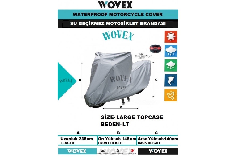 Wovex Motosiklet Brandası Topcase Arka Çanta Uyumlu Su Geçirmez Uv Korumalı Motor Branda