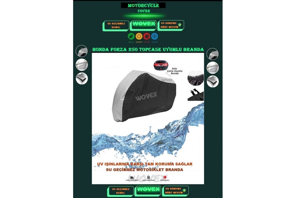 Honda Forza 250 Gri Siyah Kombinasyonlu Branda Topcase Uyumlu Motosiklet Brandası,Örtü