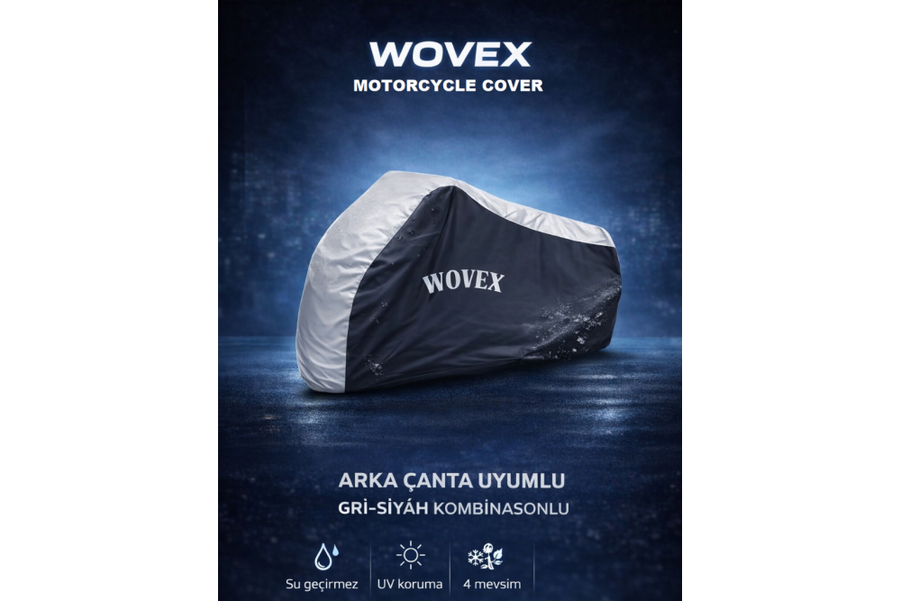 Wovex Gri Siyah Kombinasyonlu Motosiklet Brandası Topcase Arka Çanta Uyumlu Su Geçirmez Uv Korumalı Motor Branda