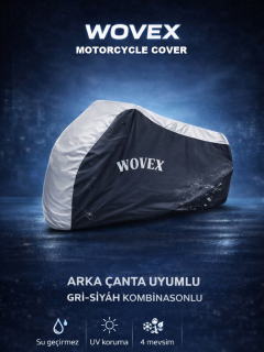 Wovex Gri Siyah Kombinasyonlu Motosiklet Brandası Topcase Arka Çanta Uyumlu Su Geçirmez Uv Korumalı Motor Branda