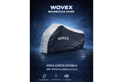 Wovex Gri Siyah Kombinasyonlu Motosiklet Brandası Topcase Arka Çanta Uyumlu Su Geçirmez Uv Korumalı Motor Branda