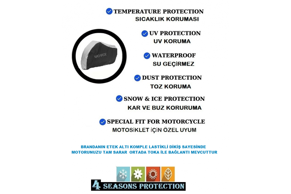 Wovex Gri Siyah Kombinasyonlu Motosiklet Brandası Topcase Arka Çanta Uyumlu Su Geçirmez Uv Korumalı Motor Branda