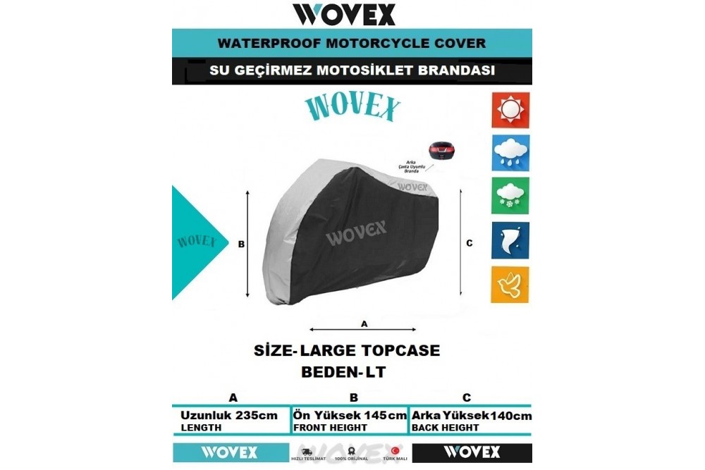 Motosiklet Brandası Su Geçirmez UV Korumalı Gri,Siyah Konbinasyonlu Branda,Örtü Beden Seçenekli