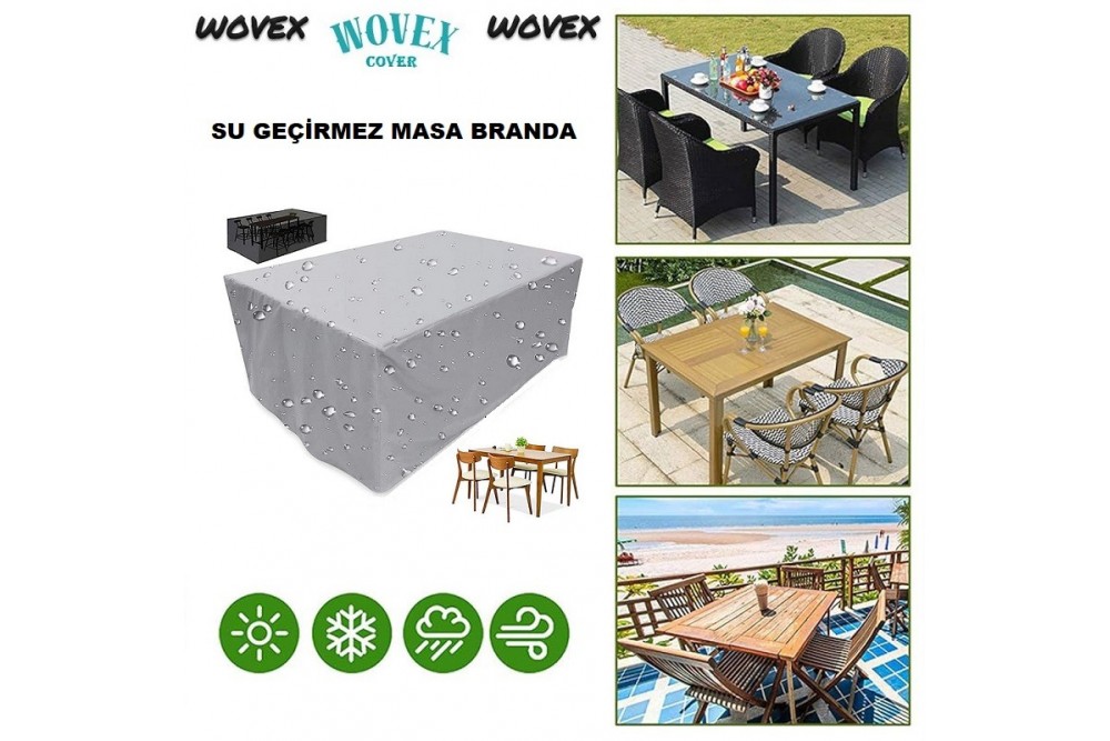 Wovex Bahçe Mobilya Brandası Masa Sandalye Koruma Örtüsü Kılıf Seçenekli Bedenli Su Geçirmez Branda