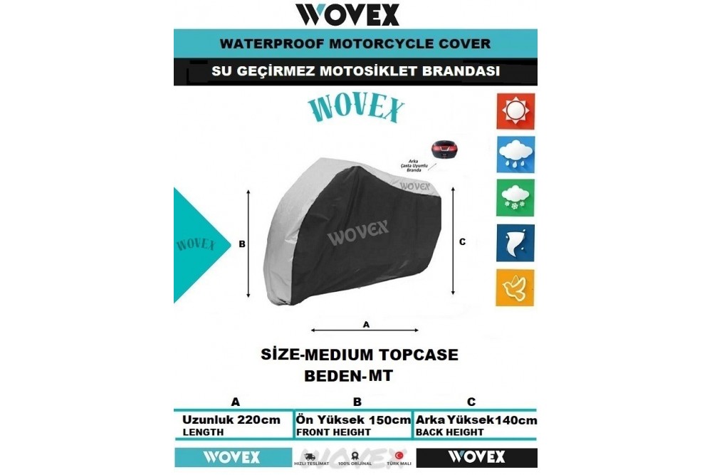Motosiklet Brandası Su Geçirmez UV Korumalı Gri,Siyah Konbinasyonlu Branda,Örtü Beden Seçenekli