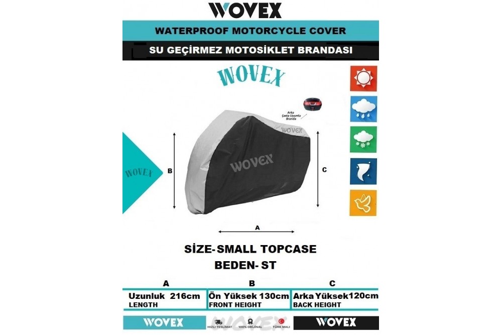 Motosiklet Brandası Su Geçirmez UV Korumalı Gri,Siyah Konbinasyonlu Branda,Örtü Beden Seçenekli