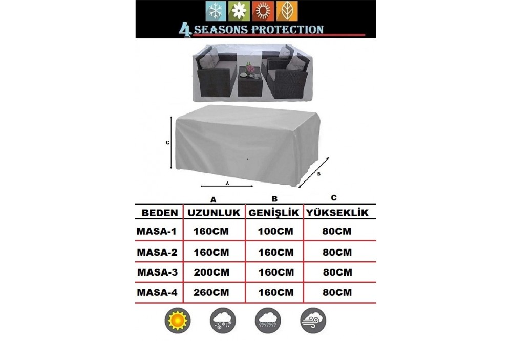 Wovex Bahçe Mobilya Brandası Masa Sandalye Koruma Örtüsü Kılıf Seçenekli Bedenli Su Geçirmez Branda