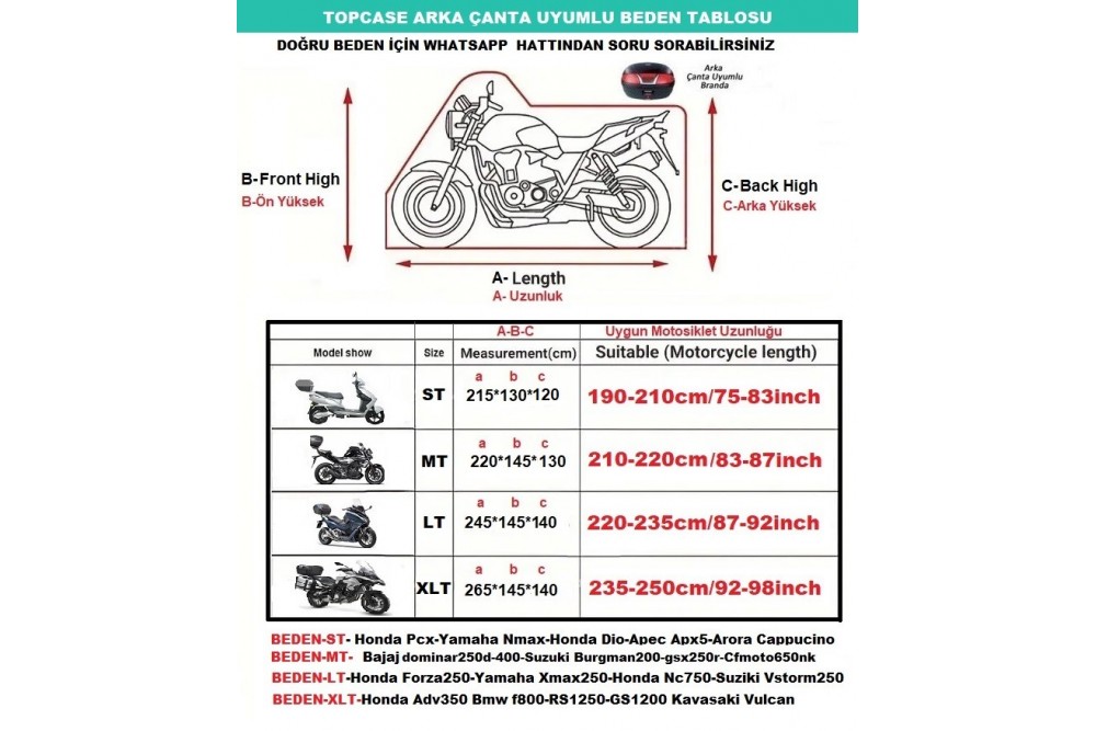 Motosiklet Brandası Su Geçirmez UV Korumalı Gri,Siyah Konbinasyonlu Branda,Örtü Beden Seçenekli